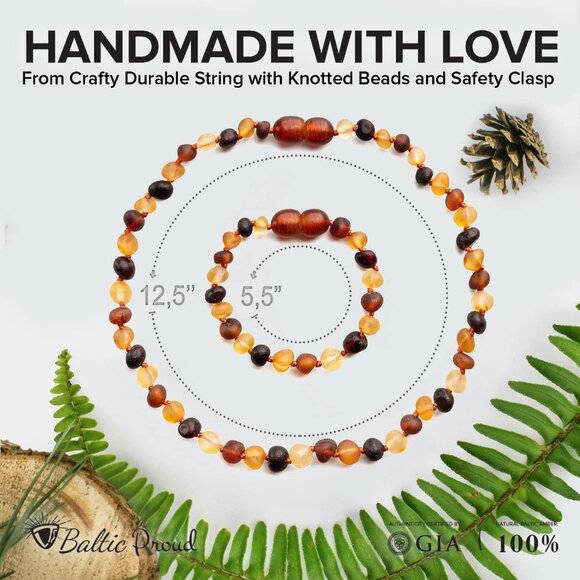 Amber Necklace and Bracelet Set Unisex 12.5 & 5.5 Inches Certified Quality Gift - Picture 3 of 6